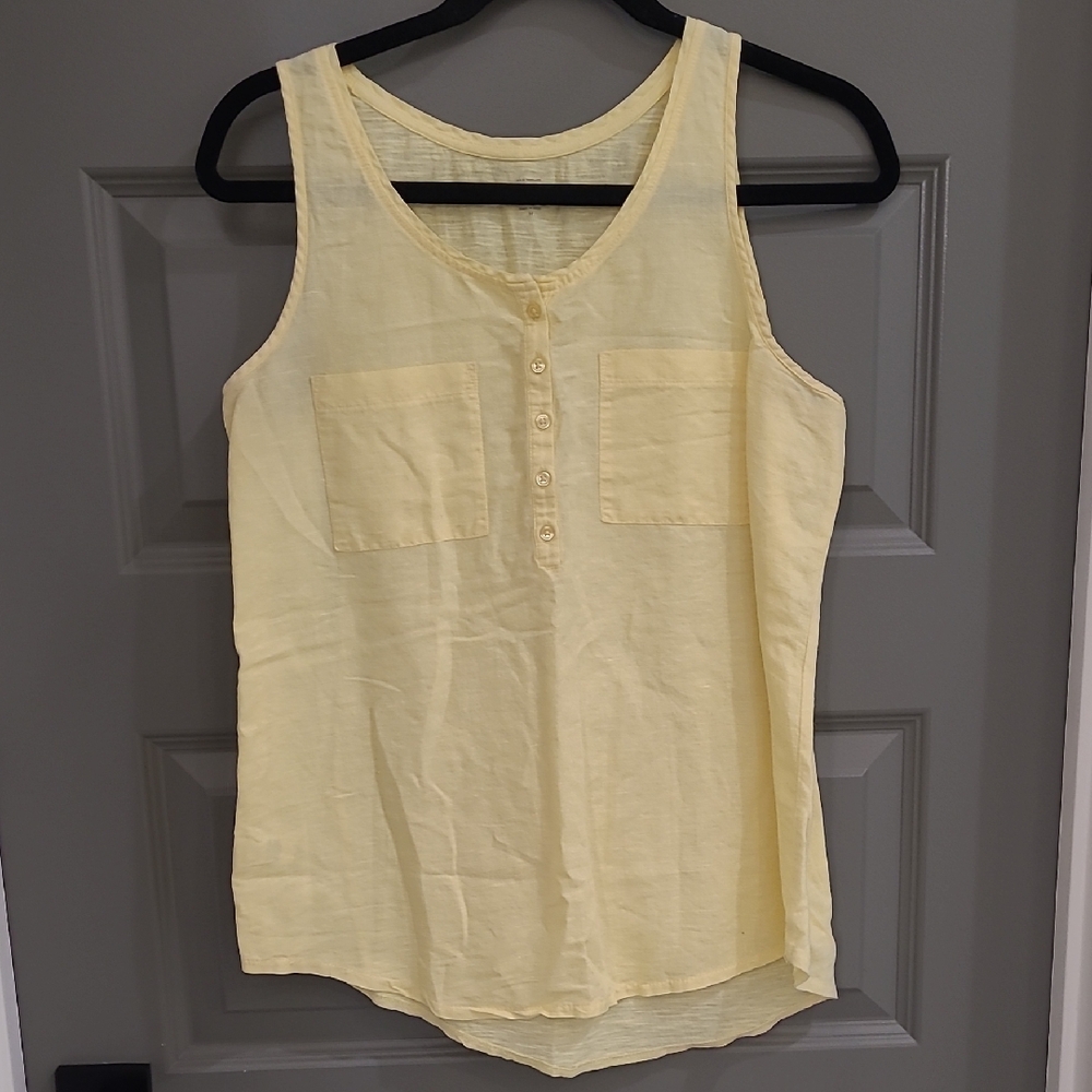 LOFT Light Yellow Linen Button-Front Tank Top
